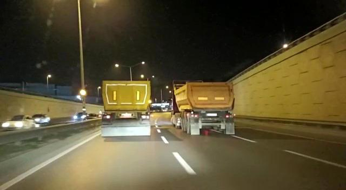 Çekmeköy\'de yarışa giren hafriyat kamyonları tehlike saçtı