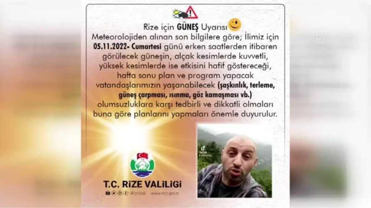 Rize Valiliğinden hafta sonu beklenen güneşli hava için esprili paylaşım
