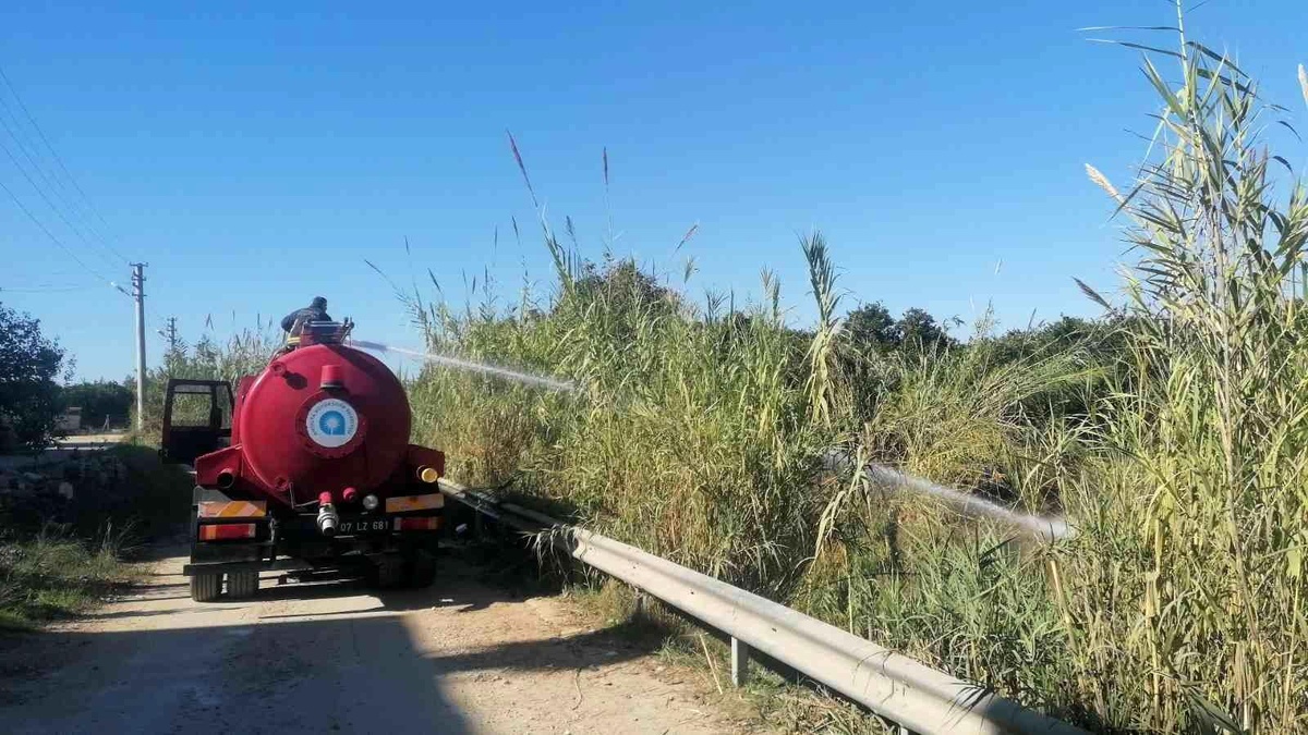 Tanker yangınına giden itfaiyeciler yanmakta olan kamışları söndürdü