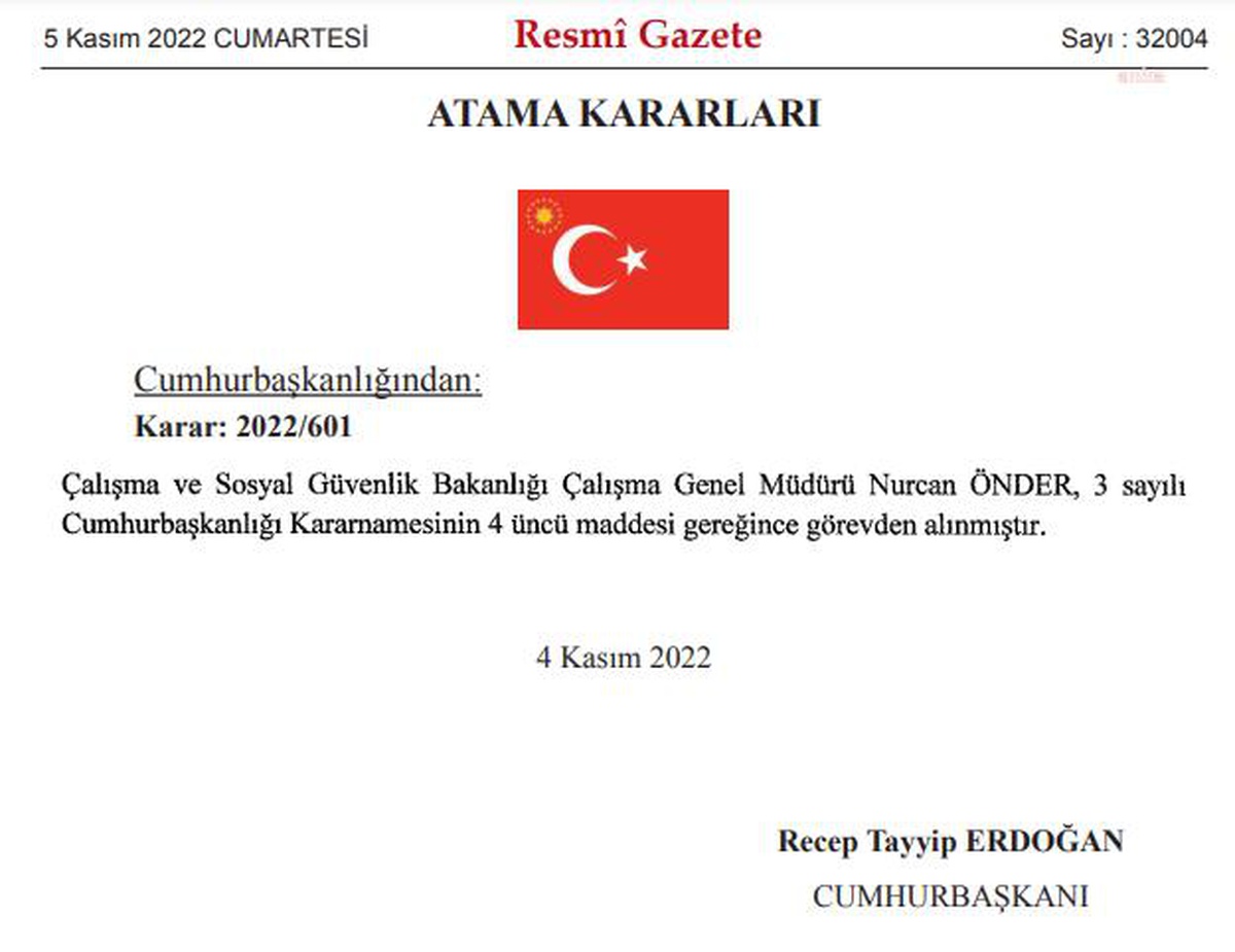 Resmi Gazete\'de Yayınlandı: Çalışma Genel Müdürü Görevden Alındı
