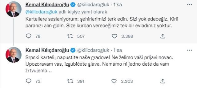 'Kartellere sesleniyorum' diyen Kılıçdaroğlu, Sırpça mesaj yolladı: Şehirlerimizi terk edin, sizi yok edeceğiz
