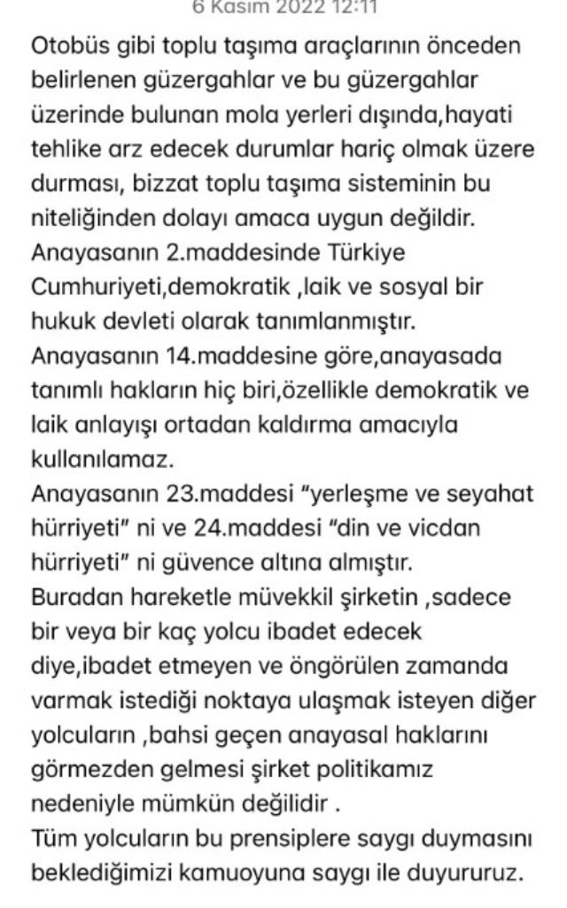 Yolcunun namaz molası talebi tartışma yarattı! Otobüs firmasının açıklaması ortalığı daha da karıştırdı