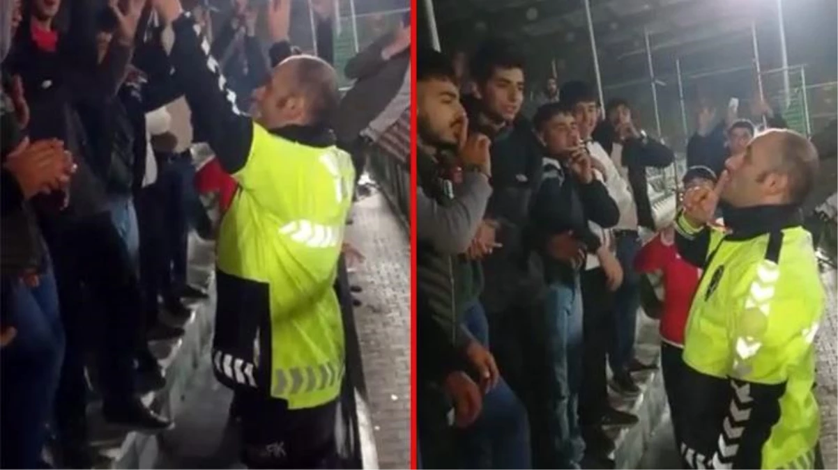 Elazığ\'da amatör lig maçında tribündeki kavgayı yatıştıran polisten taraftara "üçlü" şov! O anlar kameralarda...