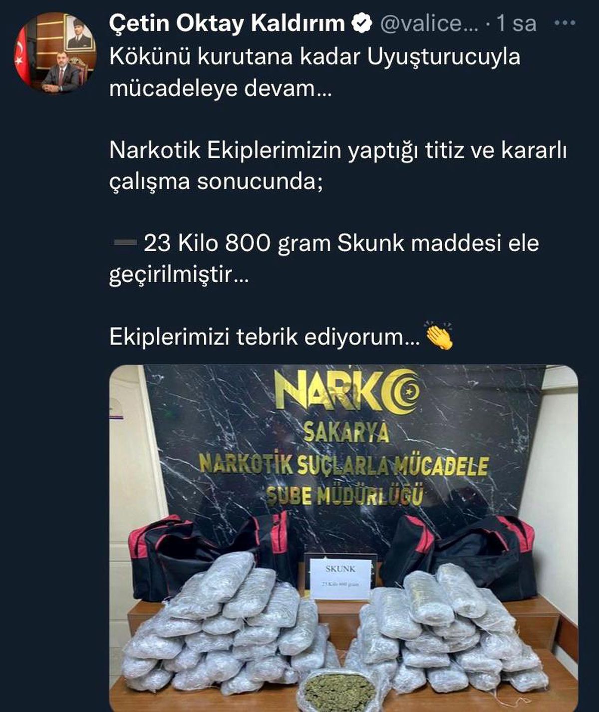 Sakarya\'da 23 kilo 800 gram skunk ele geçirildi