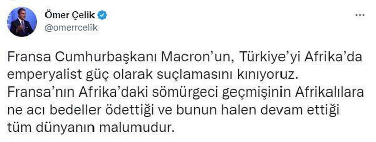 AK Parti\'li Çelik\'ten Macron\'a kınama