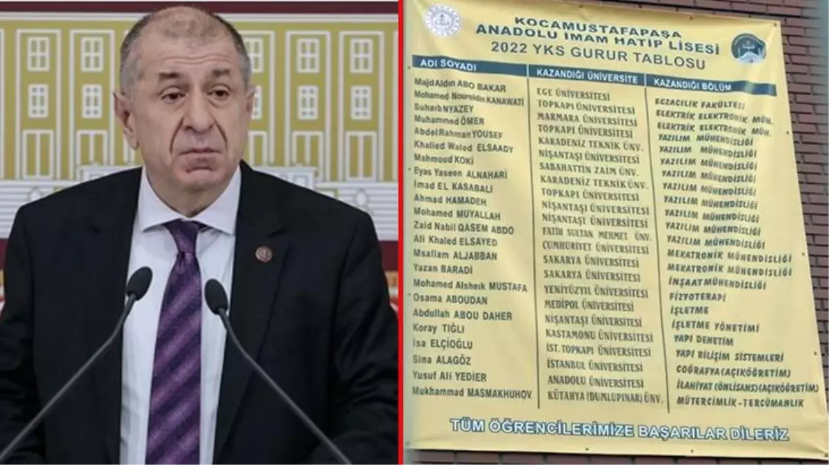 Zafer Partisi lideri Özdağ, bir imam hatip lisesinin YKS tablosunda yabancı isimleri görünce sinirlerine hakim olamadı