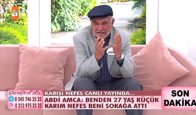 27 yaş küçük eşinin daha önceki evliliklerini öğrenen yaşlı adam, Esra Erol'da programında sinir krizi geçirdi