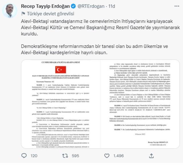 Cumhurbaşkanı Erdoğan'ın talimatını verdiği Alevi-Bektaşi Kültür ve Cemevi Başkanlığı kuruldu Cumhurbaşkanı Erdoğan'ın talimatını verdiği Alevi-Bektaşi Kültür ve Cemevi Başkanlığı kuruldu