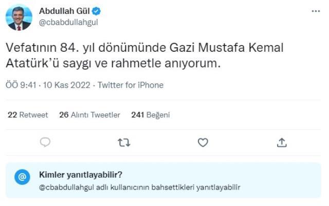 Abdullah Gül'den Mustafa Kemal Atatürk paylaşımı!