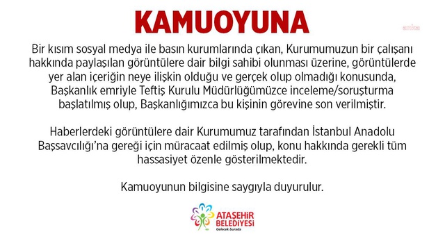 Ataşehir Belediyesi'nden 'Rüşvet' İddialarına İlişkin Açıklama: Sözkonusu Kişinin Görevine Son Verildi, Suç Duyurusunda Bulunuldu Ataşehir Belediyesi'nden 'Rüşvet' İddialarına İlişkin Açıklama: Sözkonusu Kişinin Görevine Son Verildi, Suç Duyurusunda Bulunuldu