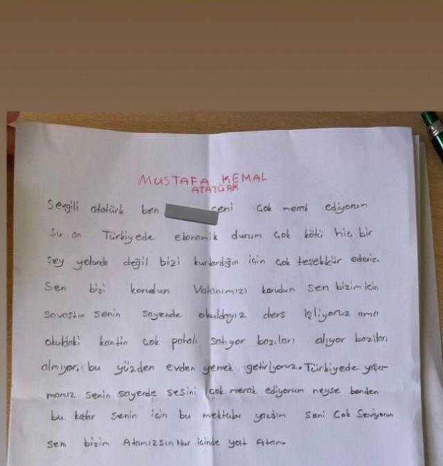 İlkokul çocuğunun Atatürk'e yazdığı mektuba 'kantin' detayı damga vurdu