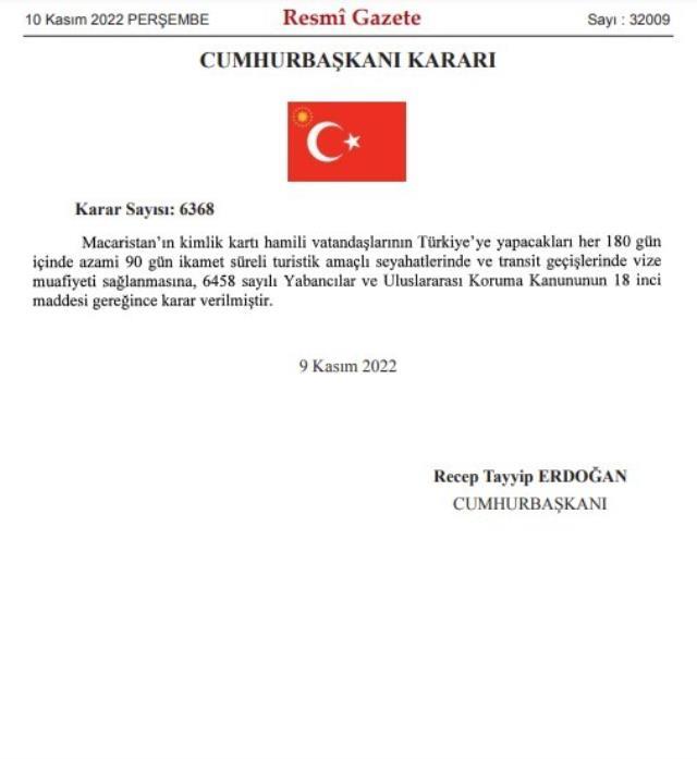 Türkiye'den Macaristan'a vize muafiyeti Resmi Gazete'de Türkiye'den Macaristan'a vize muafiyeti Resmi Gazete'de