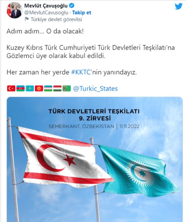 Türk Devletleri Teşkilatı'dan tarihi adım: Kuzey Kıbrıs Türk Cumhuriyeti, gözlemci üye olarak kabul edildi Türk Devletleri Teşkilatı'dan tarihi adım: Kuzey Kıbrıs Türk Cumhuriyeti, gözlemci üye olarak kabul edildi