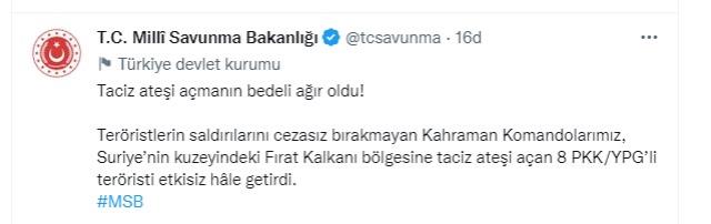 Bakanlık Taciz ateşi açmanın bedeli ağır oldu diyerek duyurdu! 8 terörist etkisiz hale getirildi