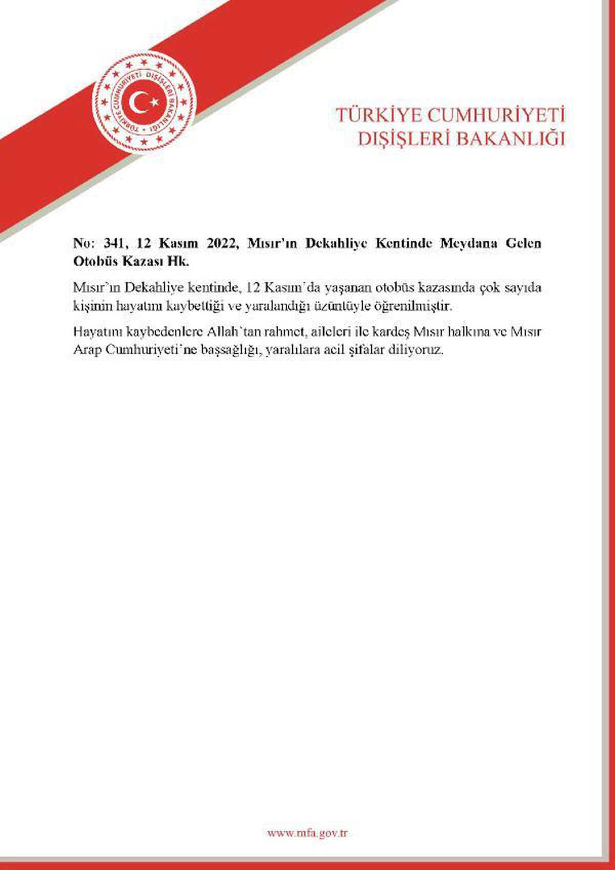 Dışişleri Bakanlığı\'ndan Mısır\'a taziye mesajı