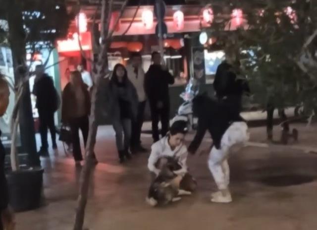 Kendisini ısıran köpeğe tekme atan adama vatandaşlardan meydan dayağı Kendisini ısıran köpeğe tekme atan adama vatandaşlardan meydan dayağı