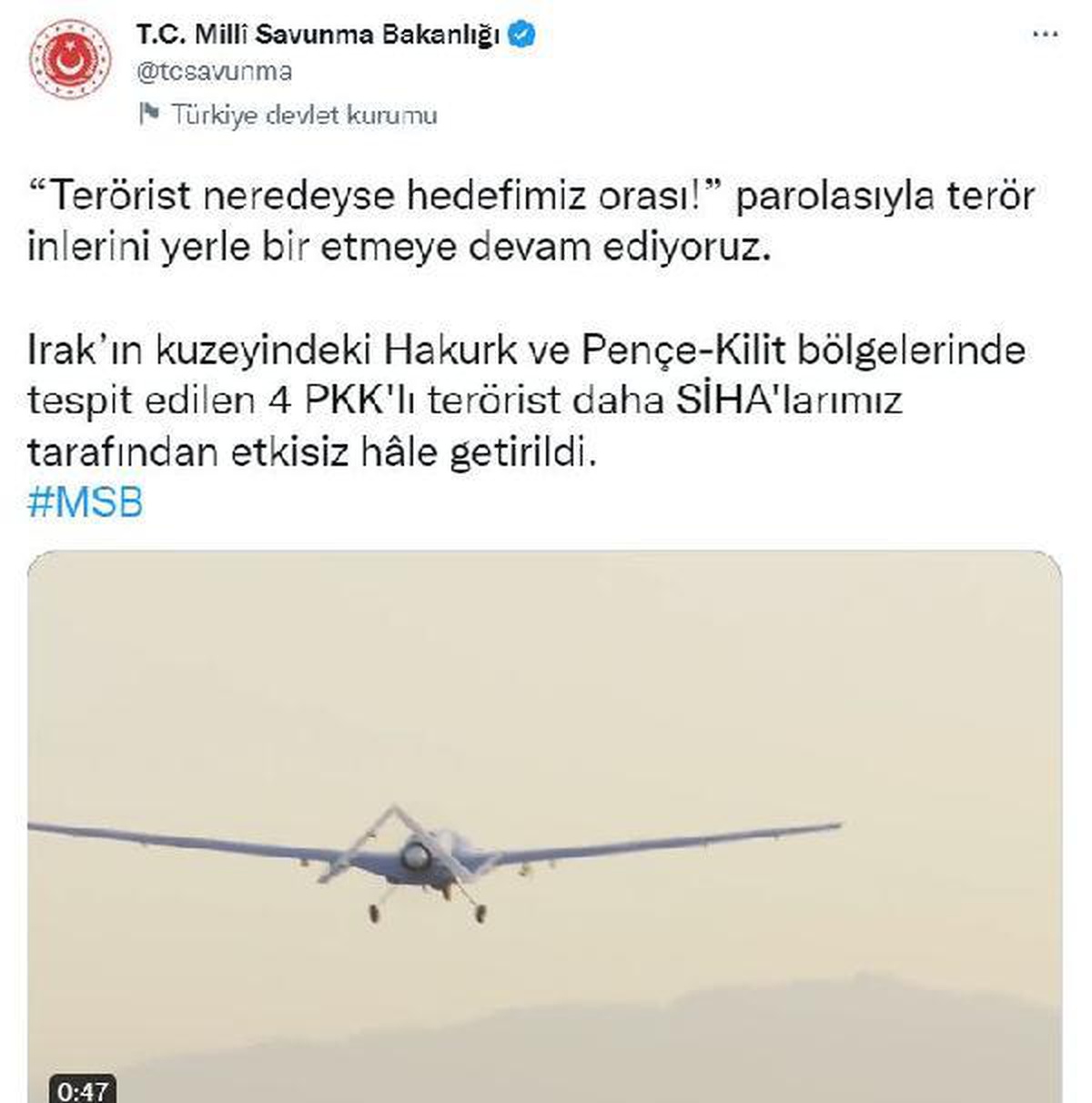 MSB: 4 PKK\'lı terörist etkisiz hale getirildi