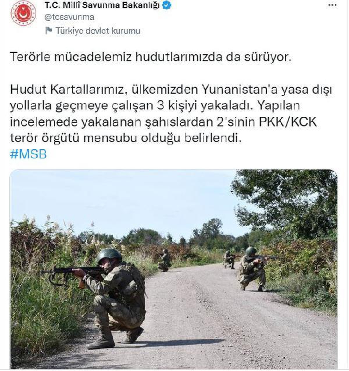 MSB: Yunanistan\'a kaçmaya çalışan 3 PKK/KCK\'lı yakalandı