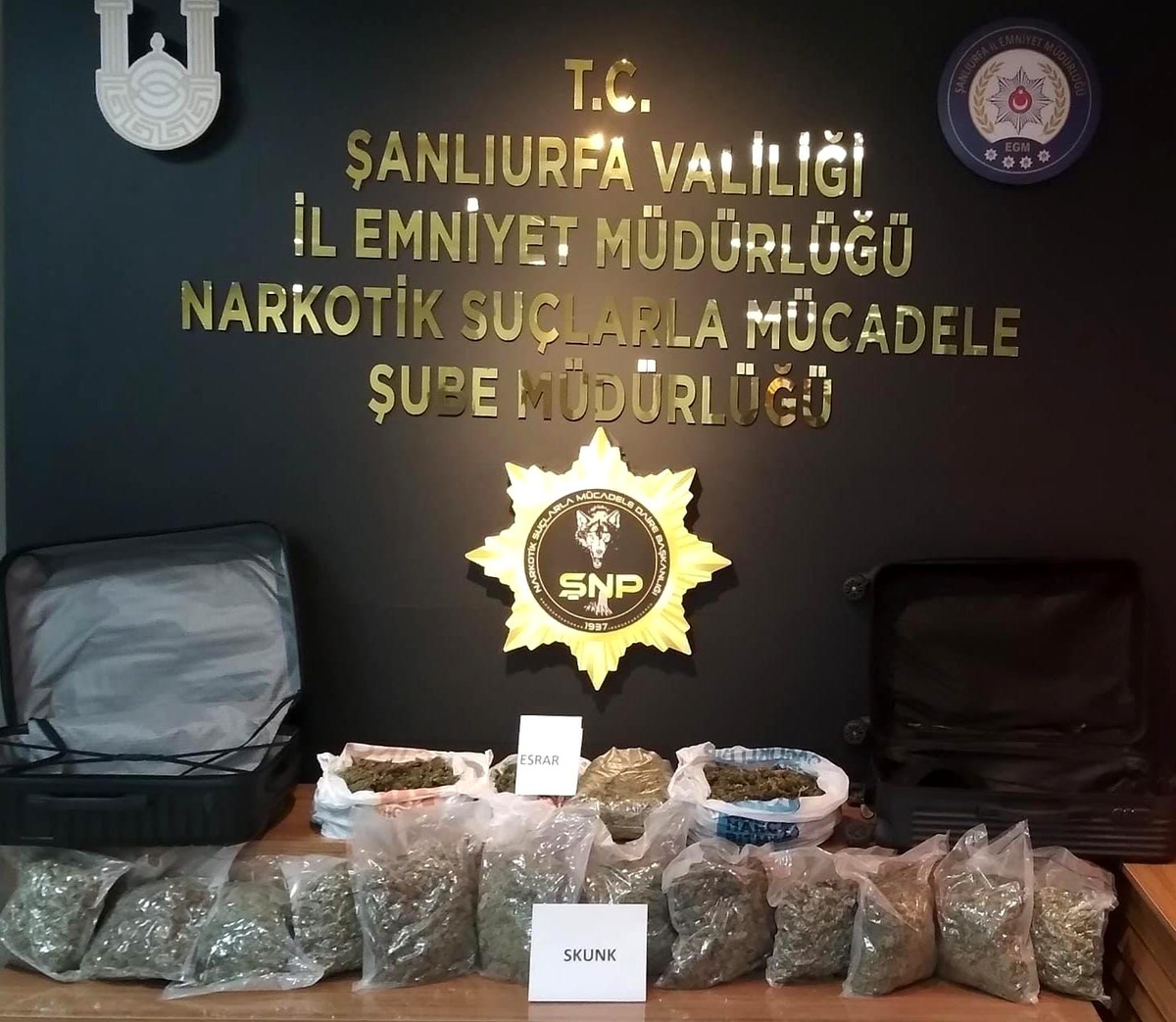 Şanlıurfa\'da yaklaşık 11 kilo esrar ve 7 kilo skunk ele geçirildi