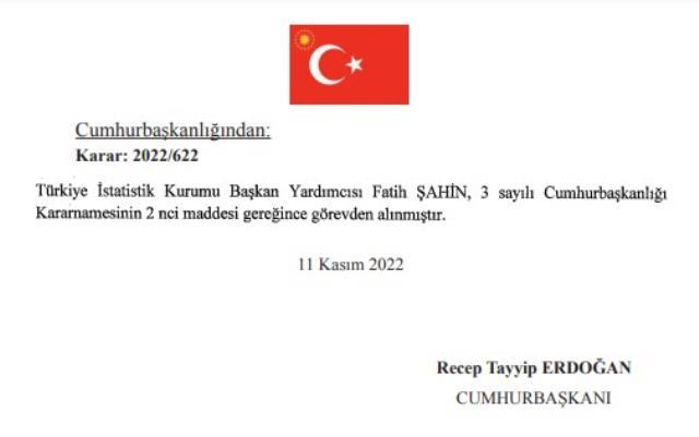 Son dakika! Cumhurbaşkanı Erdoğan'ın imzasıyla TÜİK Başkan Yardımcısı Fatih Şahin görevden alındı