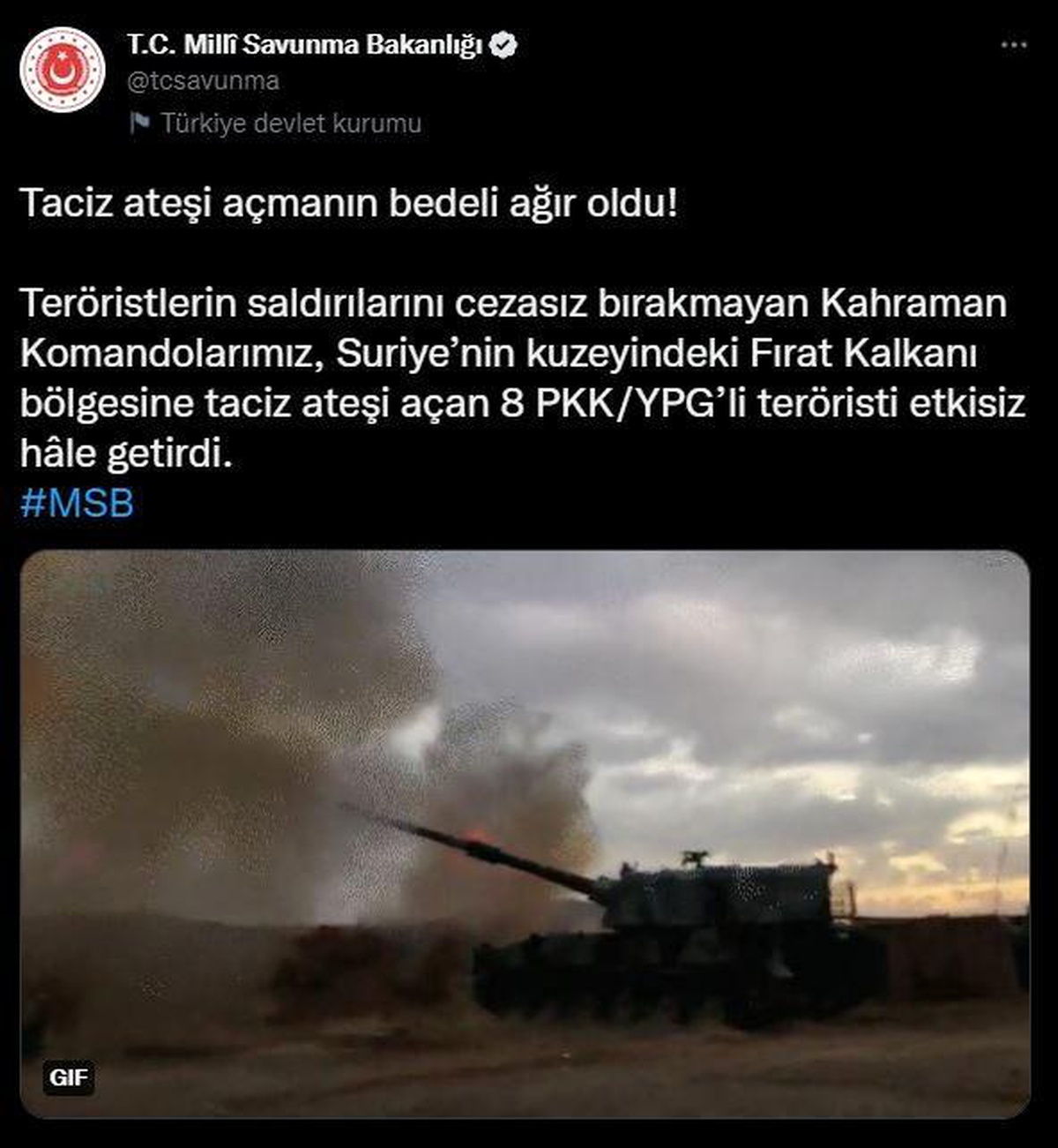 Taciz ateşi açan 8 PKK/YPG\'li terörist etkisiz hale getirildi