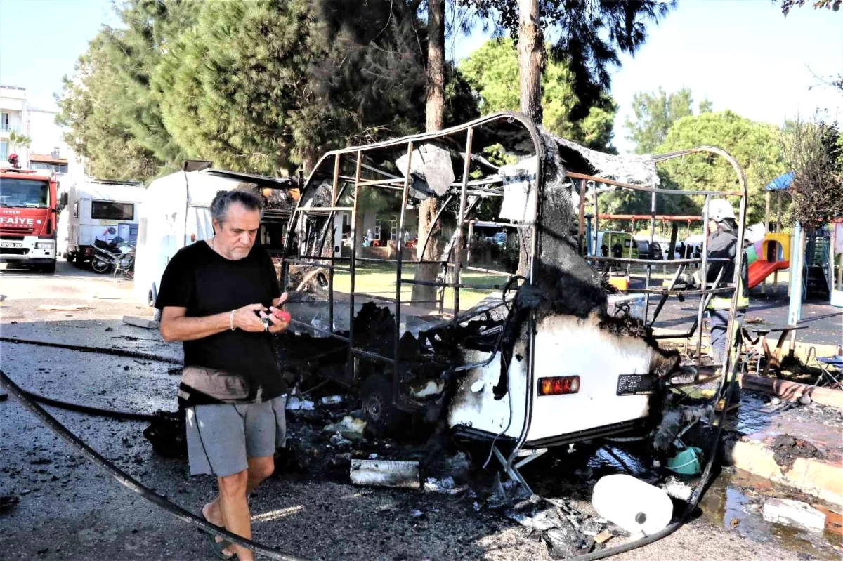 Alev alev yanan karavanda dinlenen kadın ölümden döndü