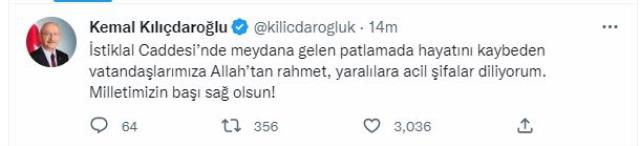 İstiklal Caddesi'ndeki patlama yürekleri yaktı! Muhalefet liderlerinden peş peşe paylaşım geliyor İstiklal Caddesi'ndeki patlama yürekleri yaktı! Muhalefet liderlerinden peş peşe paylaşım geliyor