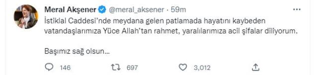 İstiklal Caddesi'ndeki patlama yürekleri yaktı! Muhalefet liderlerinden peş peşe paylaşım geliyor İstiklal Caddesi'ndeki patlama yürekleri yaktı! Muhalefet liderlerinden peş peşe paylaşım geliyor