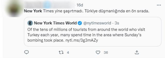 New York Times'ın İstiklal Caddesi'ndeki bombalı saldırının haberini verme şekli tepkilere sebep oldu New York Times'ın İstiklal Caddesi'ndeki bombalı saldırının haberini verme şekli tepkilere sebep oldu