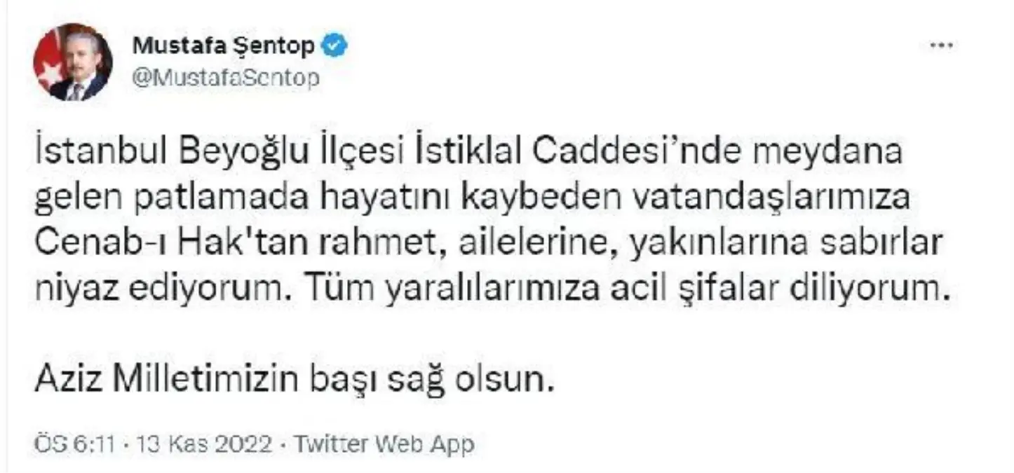 Diyanet İşleri Başkanı Erbaş\'tan İstanbul\'daki patlamayla ilgili başsağlığı mesajı