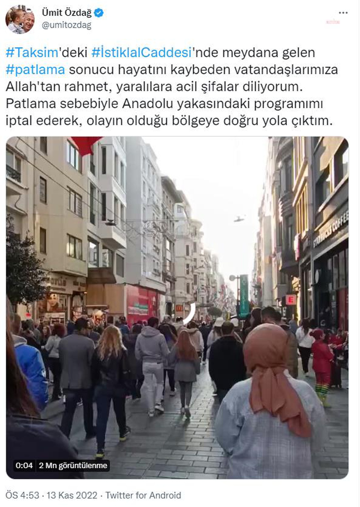 Siyasilerden İstiklal Caddesi\'ndeki Bombalı Terör Saldırısına İlişkin İlk Açıklamalar