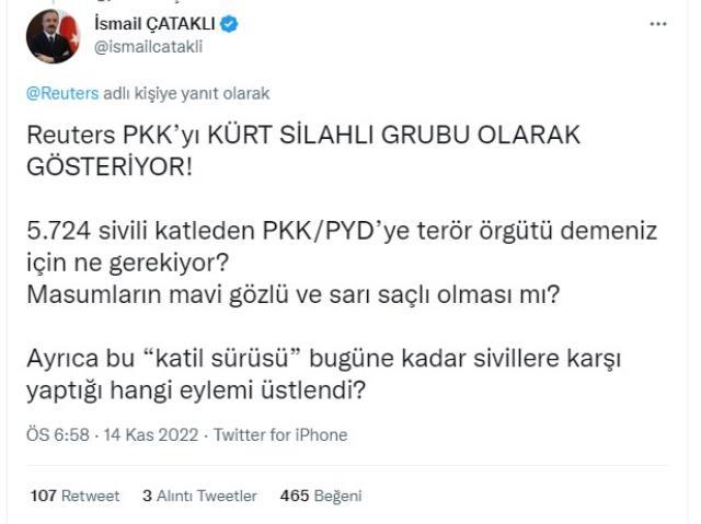 İçişleri Bakanlığı'ndan İstiklal'deki terör saldırısına ilişkin Reuters'ın PKK haberine tepki