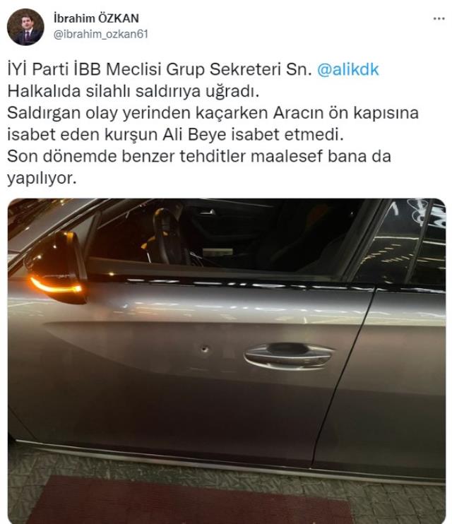 İYİ Parti İBB Belediye Meclis Üyesi Kıdık'ın aracına silahlı saldırı