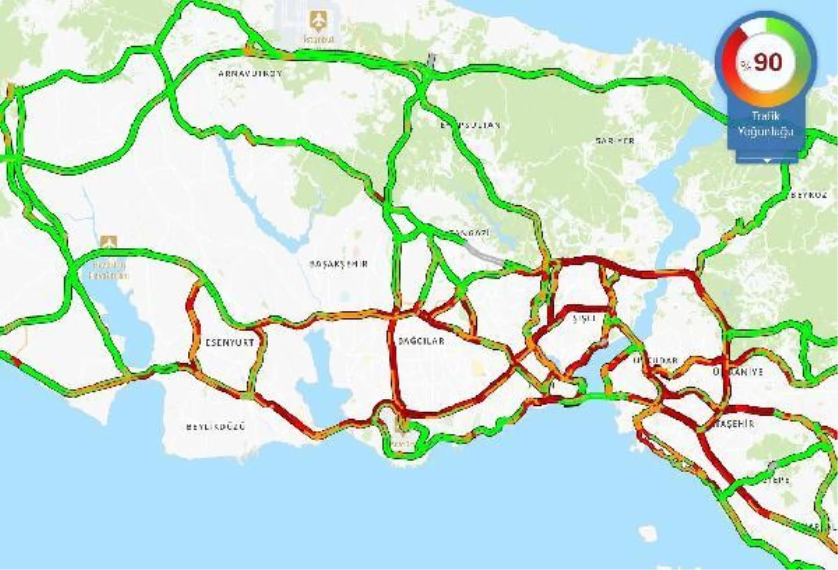 İstanbul\'da trafik yoğunluğu yüzde 90\'a ulaştı