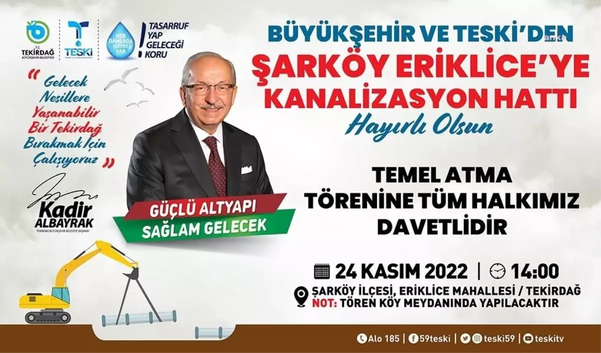 Tekirdağ Büyükşehir, Şarköy\'deki Kanalizasyon İnşaatının Temelini Düzenlenen Törenle Atacak