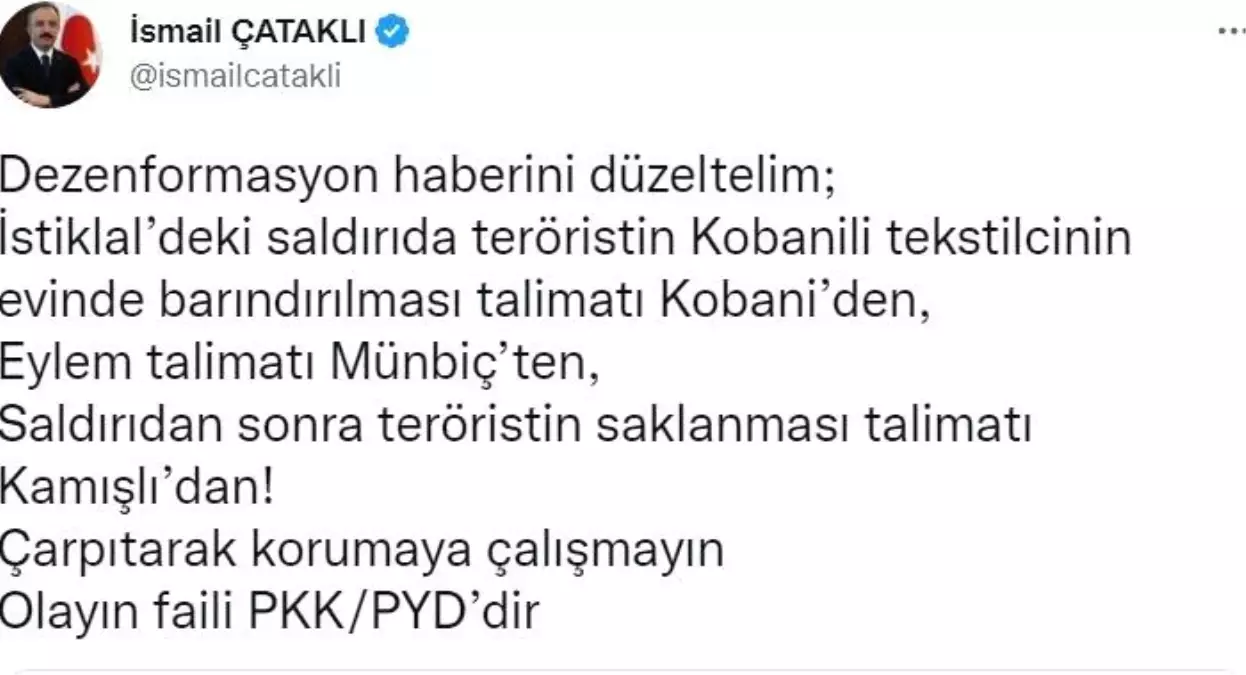 İçişleri Bakanlığı Sözcüsü Çataklı\'dan İstiklal Caddesi\'ndeki terör saldırısına ilişkin açıklama Açıklaması