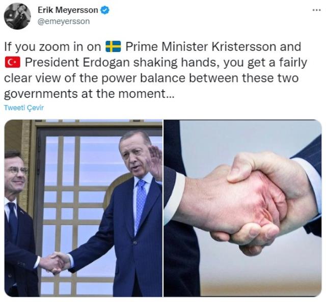 Cumhurbaşkanı Erdoğan'la İsveç Başbakanı'nın tokalaştığı fotoğrafta dikkat çeken detay