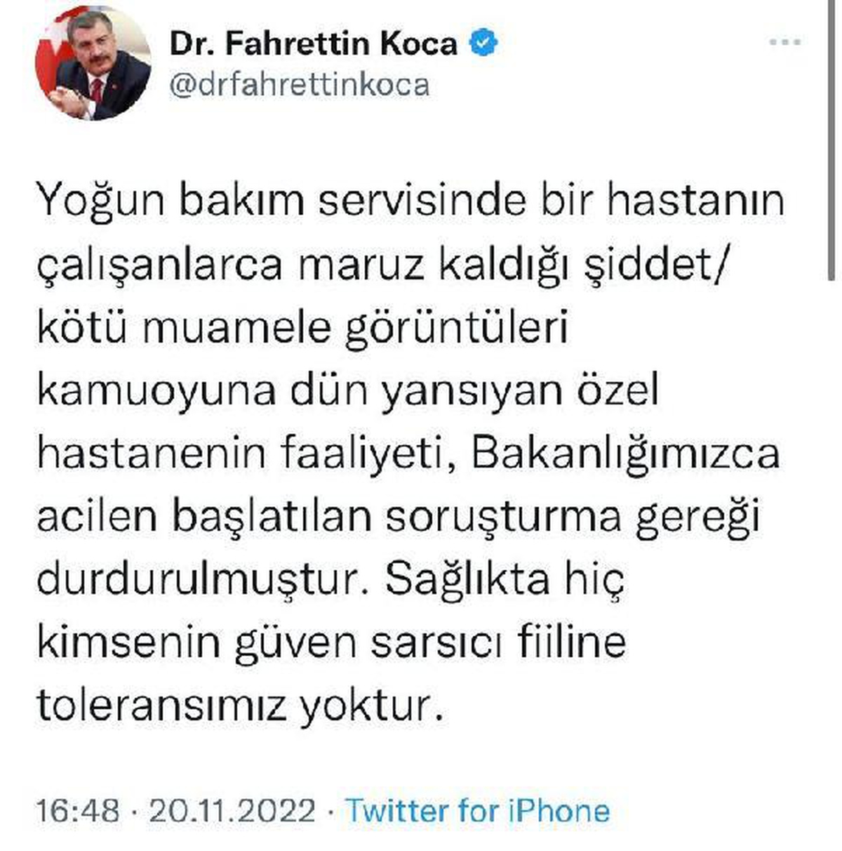 Sağlık Bakanı Koca, Tokat\'ta yoğun bakım servisinde bir hastanın şiddet gördüğü görüntülerin kamuoyuna yansıdığı özel hastanenin faaliyetinin...