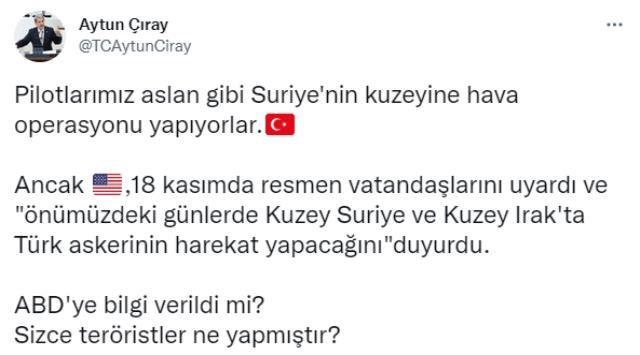 İYİ Partili Çıray'ın harekat paylaşımı tartışma yarattı: ABD'ye bilgi verildi mi, sizce teröristler ne yapmıştır?