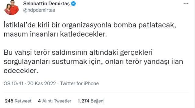 Selahattin Demirtaş'tan Taksim'deki bombalı saldırı üzerinden Pençe Kılıç harekatına ilişkin çok konuşulacak sözler