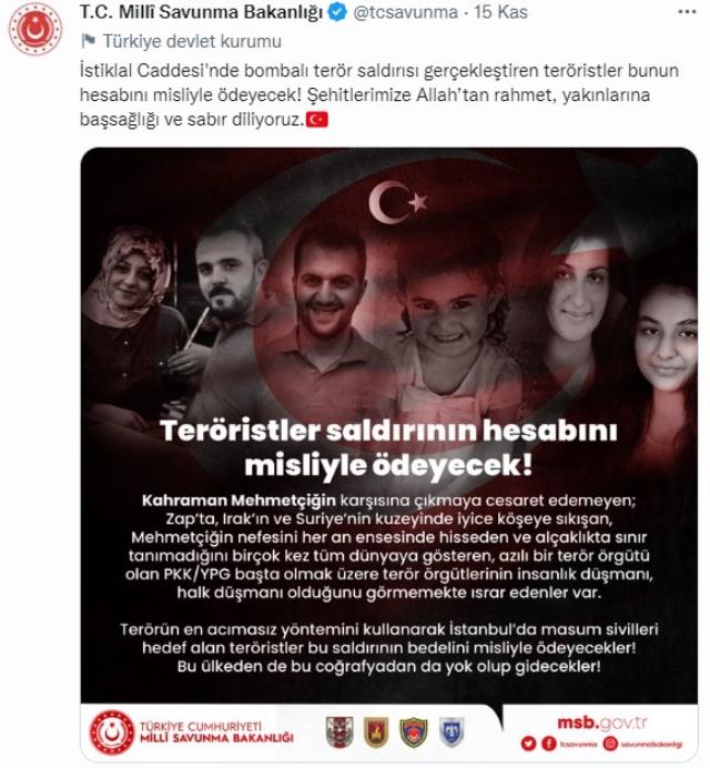 Teröristlerin inleri başlarına yıkıldı! Akıllara MSB'nin İstiklal saldırısı sonrası yaptığı intikam paylaşımı geldi