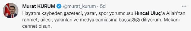 Hıncal Uluç'un vefatı sonrası spor ve siyaset dünyasından peş peşe taziye mesajları Hıncal Uluç'un vefatı sonrası spor ve siyaset dünyasından peş peşe taziye mesajları