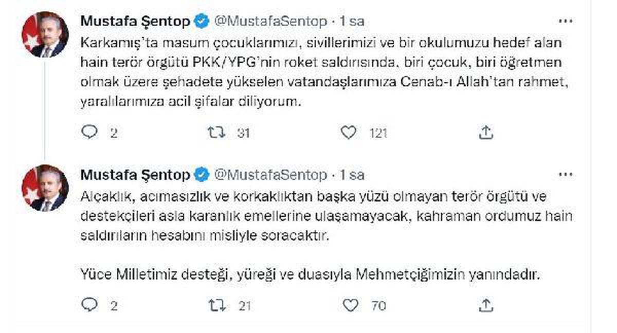 Meclis Başkanı Şentop: Kahraman ordumuz hain saldırıların hesabını misliyle soracak