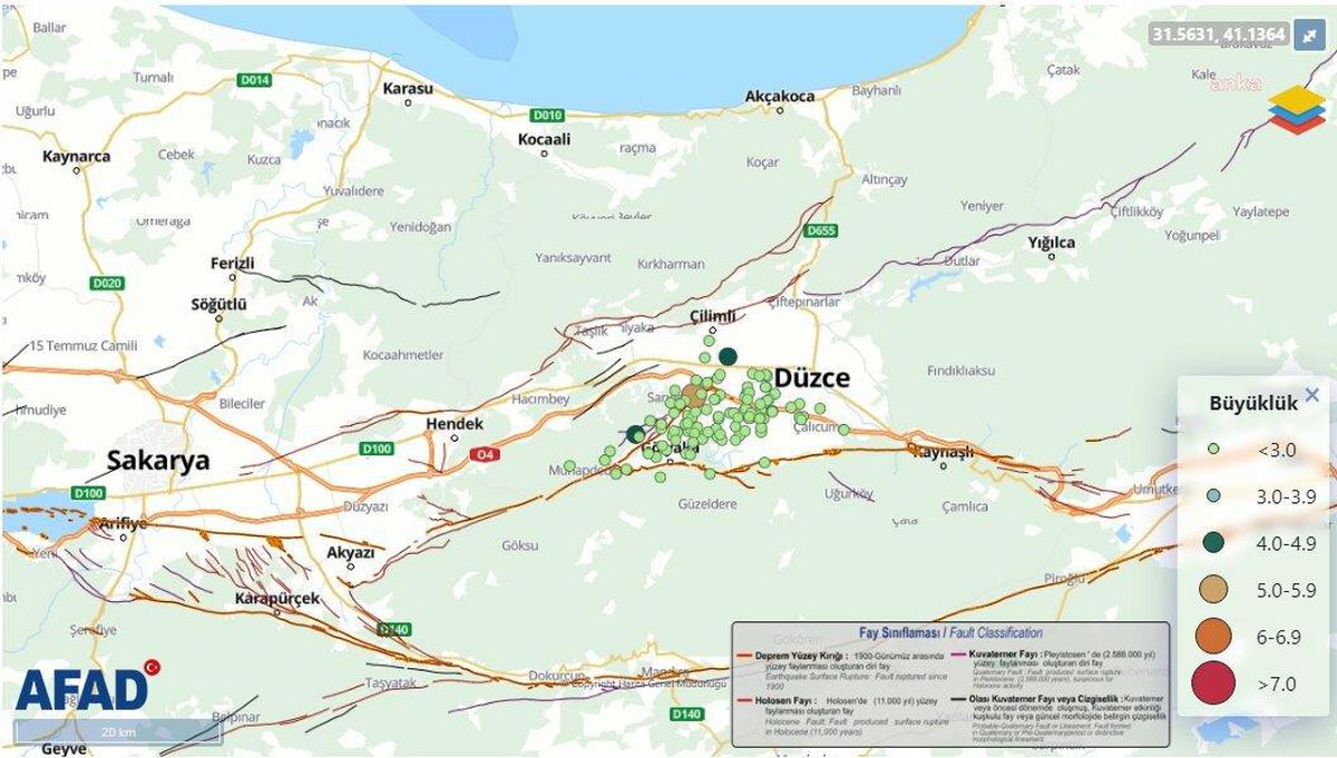 Afad: Bugün 04: 08\'de Düzce\'de Meydana Gelen 5.9 Büyüklüğündeki Depremden Sonra Saat 09: 30 İtibarıyla Büyüklükleri 0.9 ile 4.3 Arasında Değişen 106...