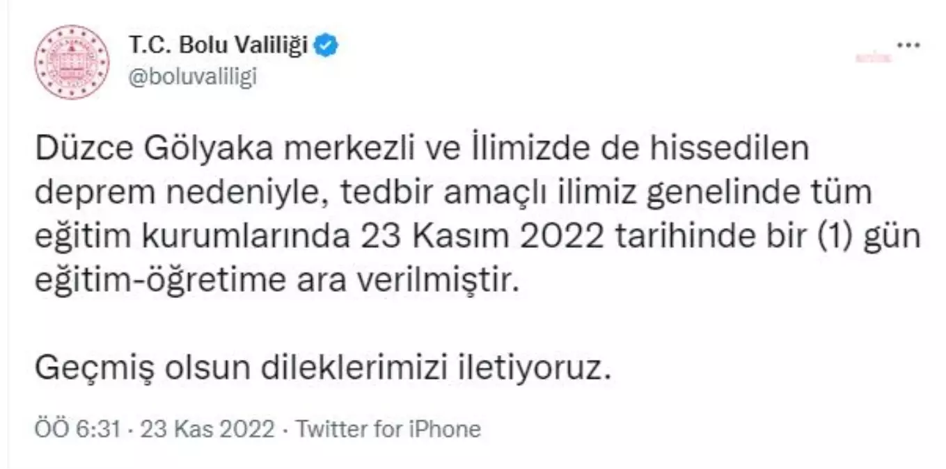 Sakarya Valisi Kaldırım: Düzce\'de Meydana Gelen ve İlimizde de Hissedilen Deprem Nedeniyle, Tedbir Amaçlı İlimiz Genelinde Tüm Eğitim Kurumlarında...