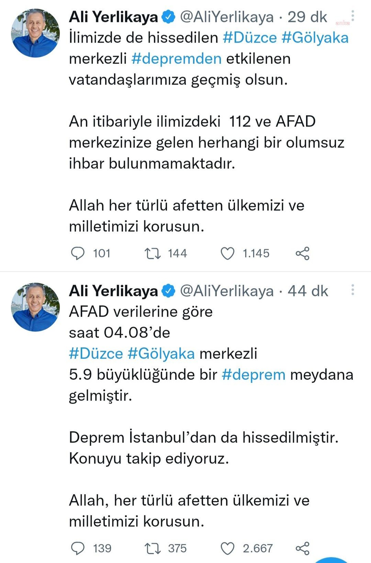 Vali Yerlikaya: Herhangi Bir Olumsuz İhbar Bulunmamaktadır