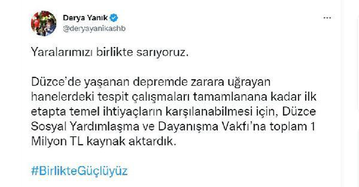 Düzce Sosyal Yardımlaşma ve Dayanışma Vakfına 1 milyon lira kaynak aktarıldı