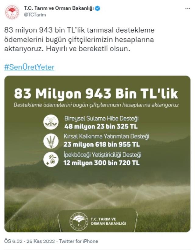 Çiftçinin dört gözle beklediği 83 milyon liralık destek, hesaplara yatırılmaya başlandı Çiftçinin dört gözle beklediği 83 milyon liralık destek, hesaplara yatırılmaya başlandı