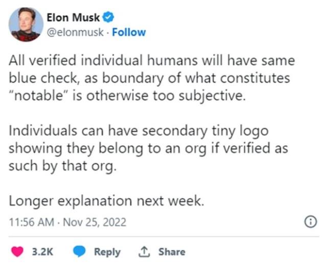 İşte Elon Musk'ın yeni planı! Şirketler için altın, hükümetler için gri renkte tik olacak İşte Elon Musk'ın yeni planı! Şirketler için altın, hükümetler için gri renkte tik olacak
