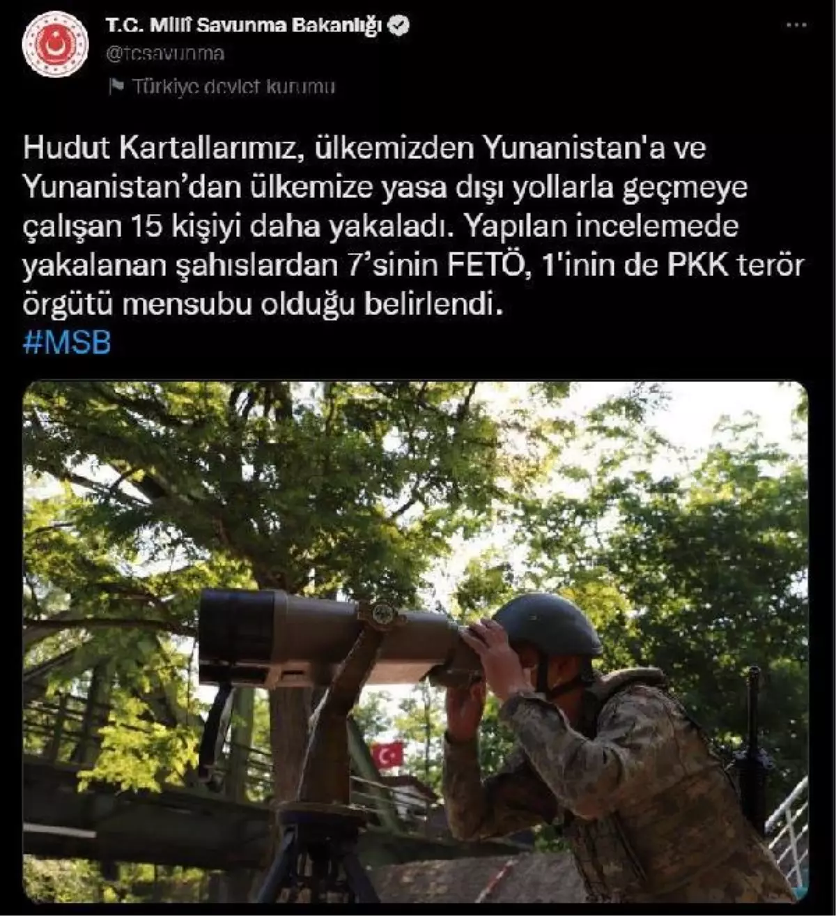 MSB, Yunanistan sınırında 15 kişinin yakalandığını duyurdu